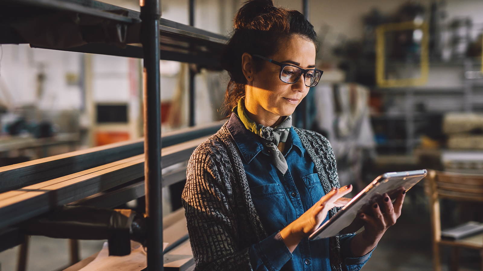 Woman checking tablet